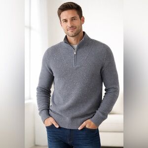 Fossil Quarter Zip Waffle Knit Mock Neck Speckled Sweater Mens M Gray Wool